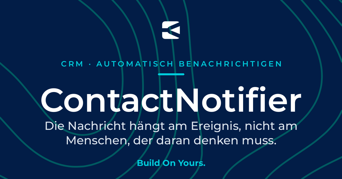 Titelgrafik zum Bytefyord-Modul ContactNotifier: automatische Kundenbenachrichtigung per WhatsApp, SMS und E-Mail, ausgelöst durch Statusänderungen im Bestandssystem.