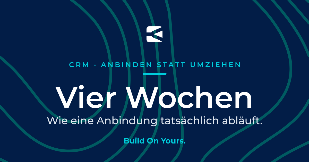 Titelgrafik zur CRM-Einführung mit der Bytefyord CRM Suite: Ablauf von der Machbarkeitsprüfung über Anbindung und Test bis zum Go-Live in vier Wochen, ohne Datenmigration.